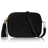 Cara Suede Leather Crossbody Bag - Black